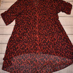 Torrid Leopard Print Hi-Lo Shirt, Size 3, Size 3x, Size 22-24, 3/4 Sleeve
